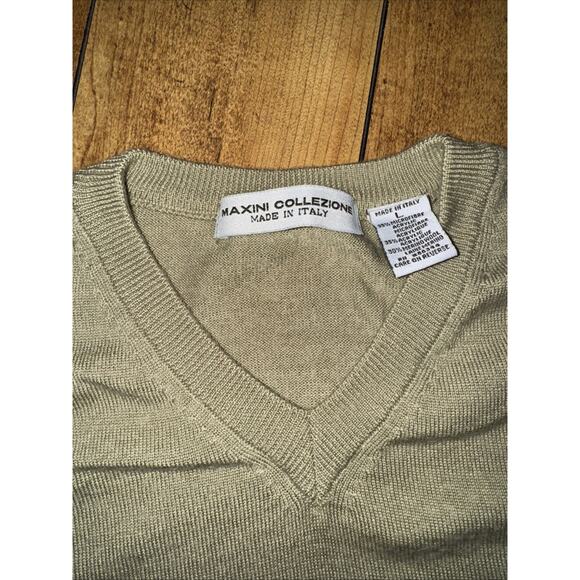 Maxini Collezione Olive Green V-Neck Knit Sweater Men’s Large 22x25 Vintage - Picture 5 of 5